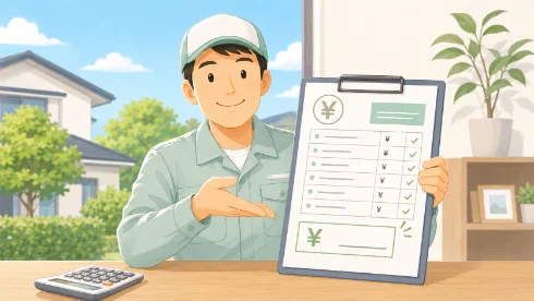見積書を手に説明するスタッフ